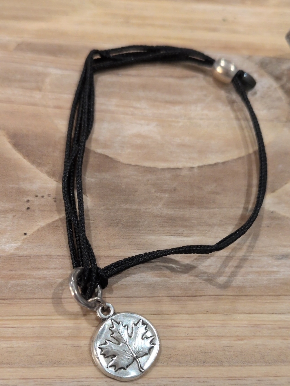 Alex and Ani Silver Maple Leaf Charm Necklace - Black Cord
